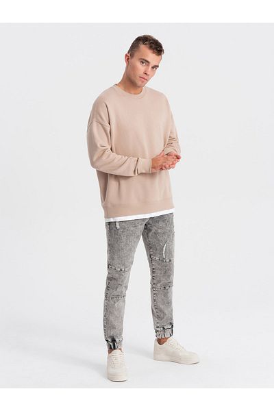 OMBRE Pánské mramorované kalhoty JOGGERS s třenými okraji - šedé V3 OM-PADJ-0153 L