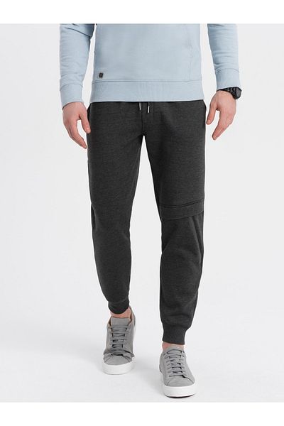 OMBRE Herren Jogginghose mit Nähten und Reißverschluss am Bein - Graphit Melange V2 OM-PASK-0147 XXL