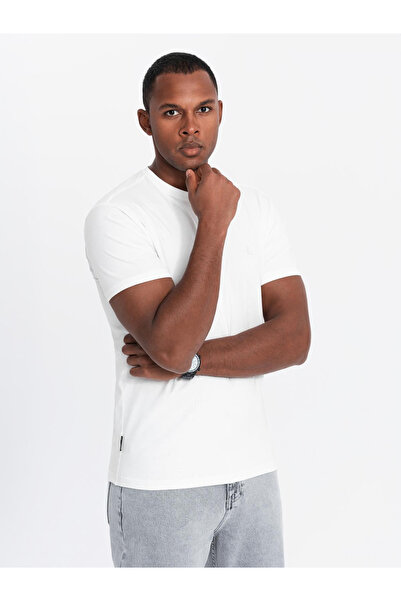OMBRE Ανδρικό μπλουζάκι SLIM FIT με στρογγυλή λαιμόκοψη και λογότυπο - λευκό V1 OM-TSCT-0220 XL