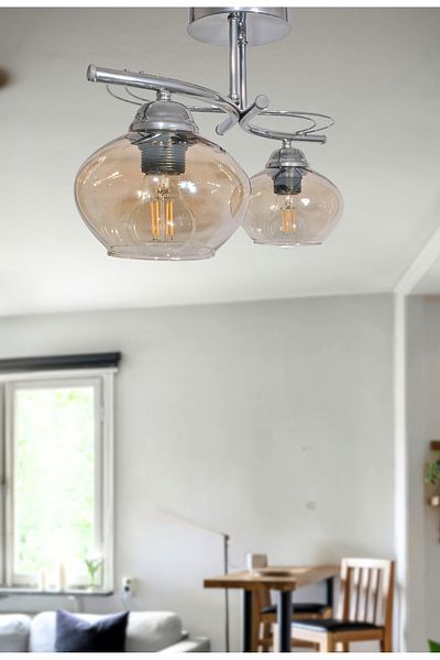Fer Avize Rengin Modern Chrome Color 2-Piece Glass Chandelier Living Room - Kitchen - Bedroom