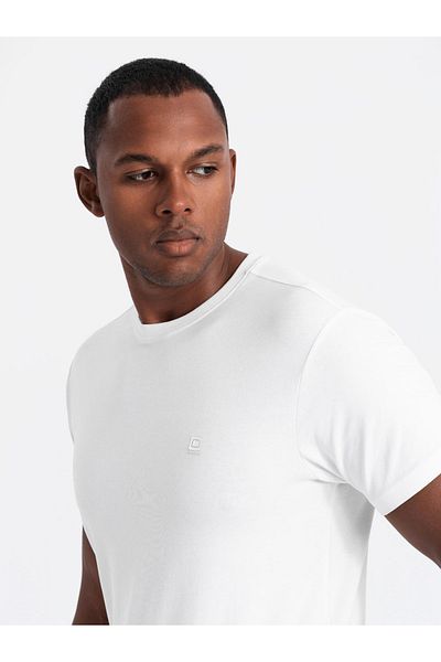 OMBRE Herren SLIM FIT T-Shirt mit Rundhalsausschnitt und Logo - weiß V1 OM-TSCT-0220 L