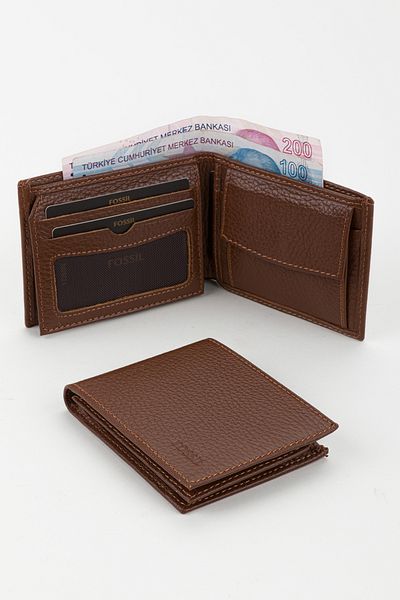 Fossil Boxed Genuine Leather Horizontal Tan Small Size Men's Hand Portfolio Wallet
