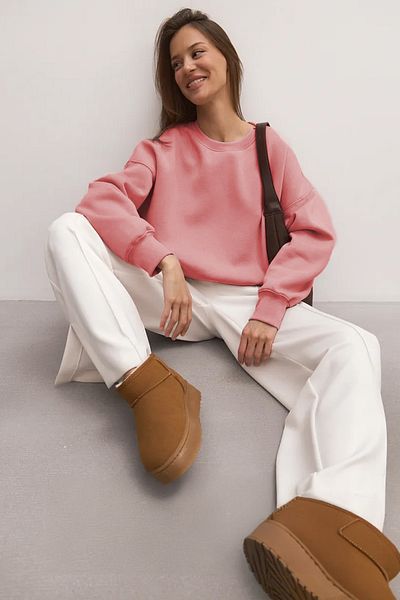 COMBİNE MİCHAİL Women's Pink Basic Crop Cut Sweatshirt