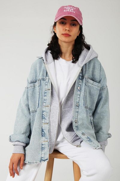 Coredra Basic Women's Oversize Fit Hoodie and Zipper Top