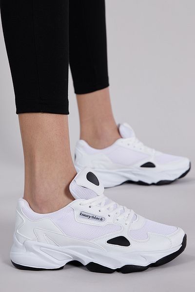PowerSpeed Unisex White Black Comfortable Fit High Sole Lace-Up Sports Shoes