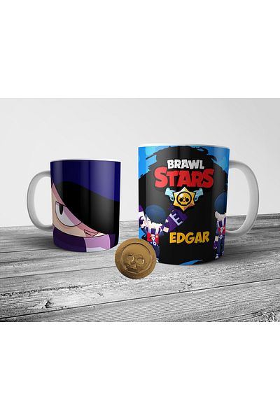 Pixxa Brawl Stars Edgar Mug Cup and Gold Coin Figure Set