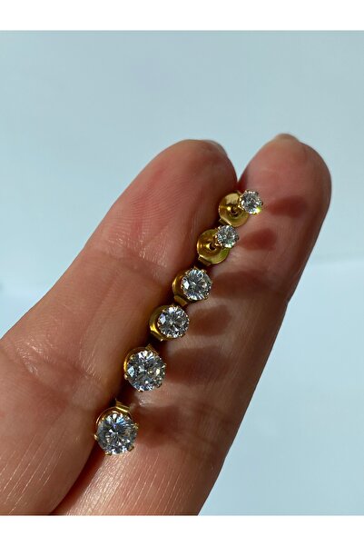 kurukafagift Tektaş Çelik Zirkon Taşlı 1 Çift Küpe