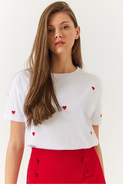 Bianco Lucci Herz besticktes Damen-T-Shirt - 60602004