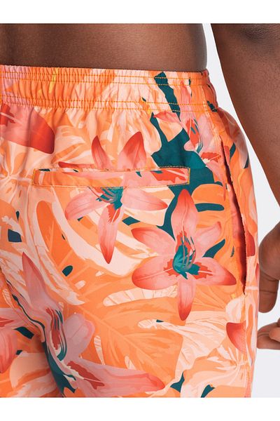 OMBRE Pánské plavky s květinovým motivem - oranžové V5 OM-SRBS-0140 S