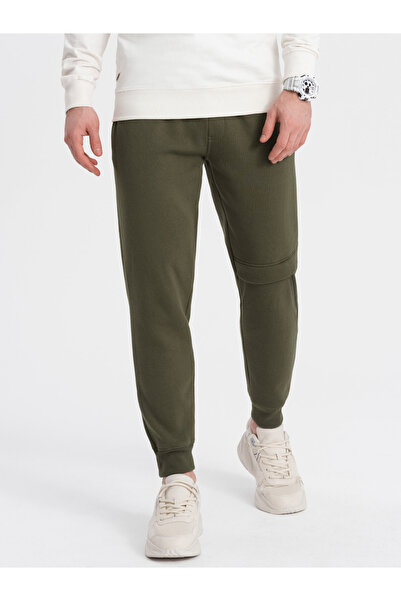 OMBRE Ανδρικό αθλητικό παντελόνι με ραφές και φερμουάρ στα πόδια - olive V3 OM-PASK-0147 M