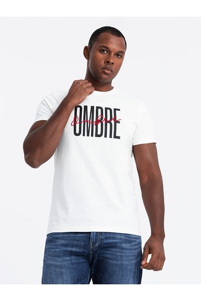 OMBRE Herren-Baumwoll-T-Shirt mit Doppellogo - weiß V1 OM-TSPT-0210 M