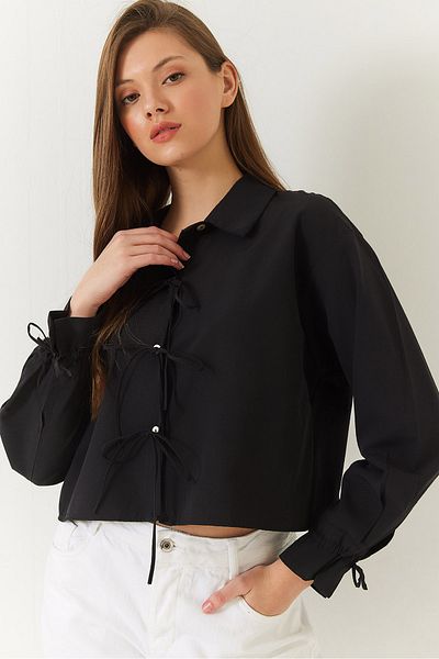 Bianco Lucci Front and Sleeve Tie Detailed Crop Shirt 2022 60271070