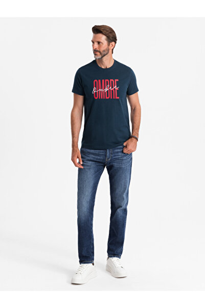 OMBRE Ανδρικό βαμβακερό μπλουζάκι με διπλό λογότυπο - navy blue V3 OM-TSPT-0210 XXL
