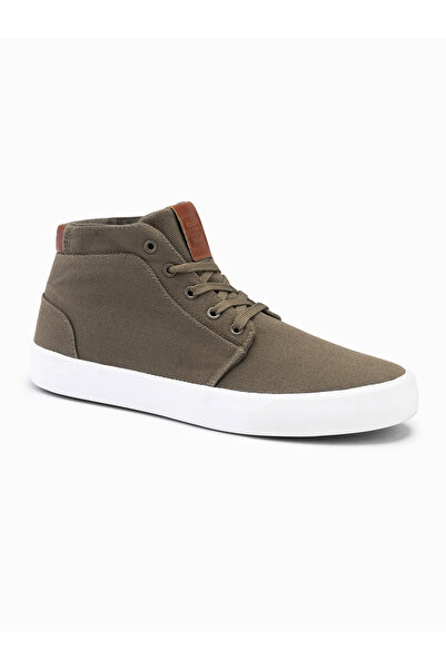 OMBRE Pánské vysoké tenisky z bavlněného plátna - olivové V4 OM-FOTH-0156 46