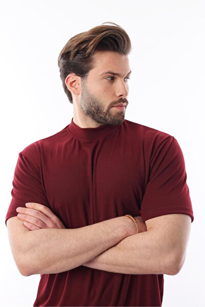 Madmext Claret Red Crew Neck Basic Men's T-Shirt E7113