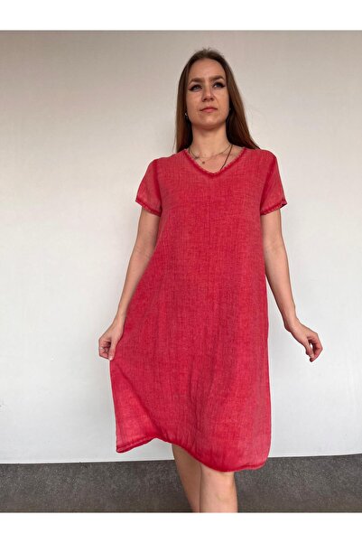 AGORATEKSTİL Γυναικείο φόρεμα με μισό μανίκι με βαμβακερή επένδυση
