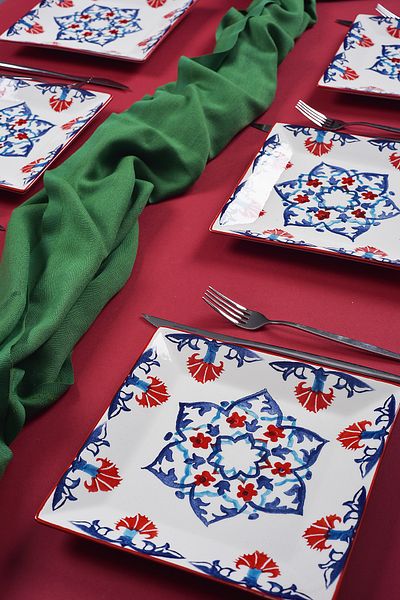 Piatti Naturali Set of 6 Stylish Design Handmade Tile Pattern Cake Plates Presentation Set Serving Plates Dessert Plate 20cm