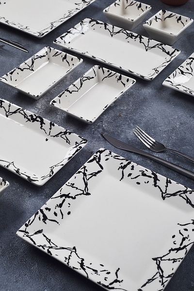 Piatti Naturali 12 Pieces 4-Person Marble Breakfast Set Handmade Breakfast Presentation Set Serving Plates
