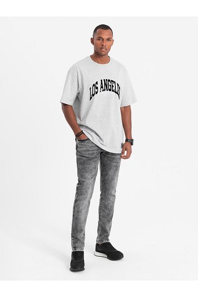OMBRE Pánské džínové kalhoty SLIM FIT - šedé V4 OM-PADP-0110 XXL