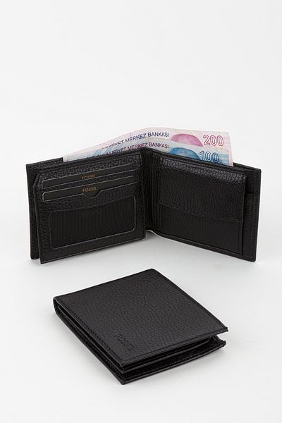 Fossil Boxed Genuine Leather Horizontal Black Small Size Men's Hand Portfolio Wallet