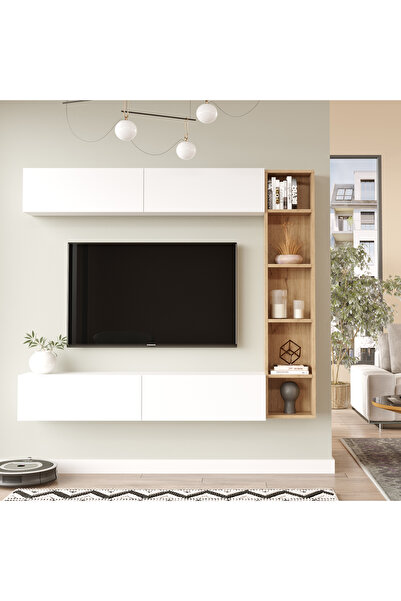 Robin Home Tara Tv Ünitesi Kitaplık Duvara Monte Sepet-Beyaz