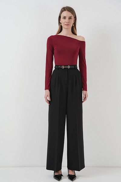 Bigdart 937 Boat Neck Sandy Blouse - Claret Red