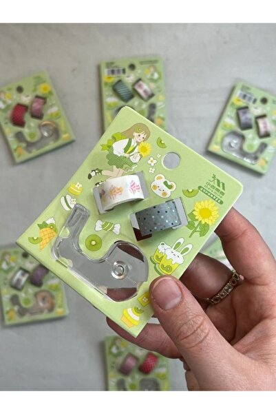 Kağıt Gemi Dükkan 2 Adet Yeşil Washi Bant 1.5m*2+kesim Aparatı/washi Tape/mas...