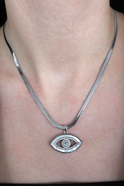 TAKIŞTIR قلادة فضية اللون على شكل عين من الفولاذ