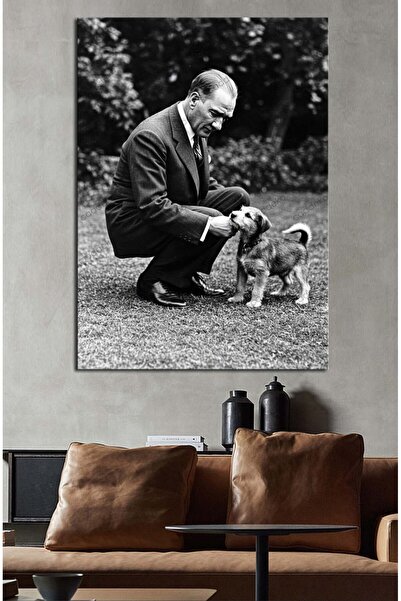 caddeko dkm-k64-22 Atatürk Yavru Köpek Severken Kanvas Tablo Veteriner Kliniğ...