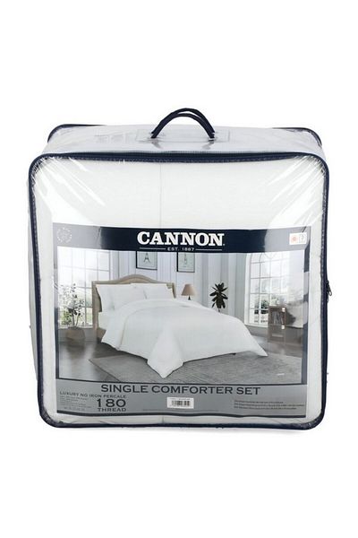 Cannon طقم لحاف مفرد سادة مكون من 3 قطع بـ 180 خيطًا