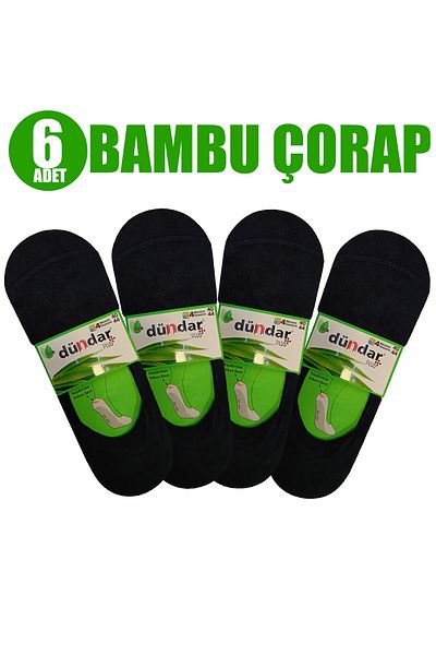 Dündar Plus 4 Seasons Anti-Slip Silicone Banded 6 Pieces Black Men's Bamboo Ballerina Socks
