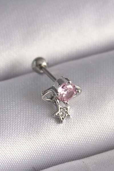 Skygo 316L Steel Silver Color Pink Zircon Stone Dangle Star Detail Tragus Piercing - Tj-Pr1237