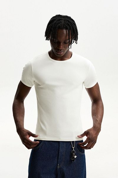 Bershka Ribbed short sleeve T-shirt