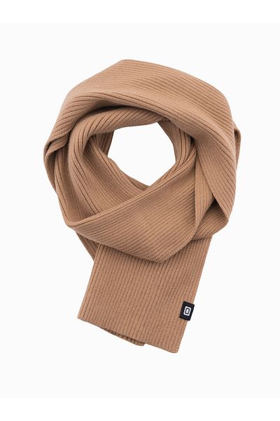 OMBRE Einfarbiger Rippenstrickschal für Herren - hellbraun V4 OM-ACSF-0119