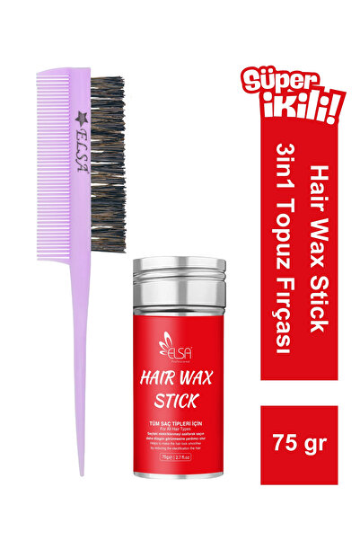 ELSA Professional Hair Wax Stick 75gr - Saç Sabitleyici ve 3 in 1 Topuz Fırça...