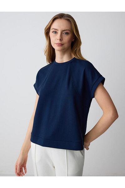 Jimmy Key Navy Blue Straight Cut Crew Neck Knitted Sweatshirt