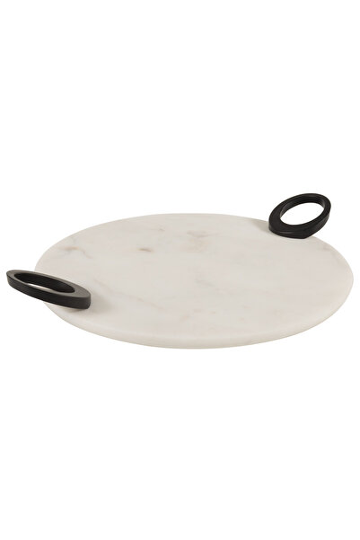 FARALYAHOME Mermer 28 Cm Yuvarlak Dekoratif Söz Nişan Tepsisi Beyaz-alyans Siyah