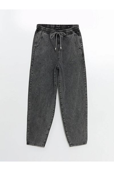 LC Waikiki LCW Jeans Pantaloni negri cu talie elastică Mom Fit pentru femei