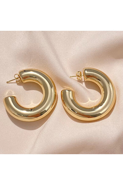 MRK Kadın 4 cm Büyük Kalın Çelik Yarım Halka Küpe