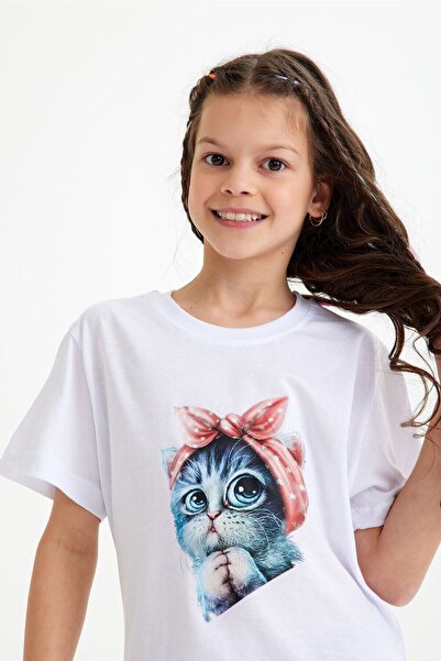 CC STORE mačka Štampano Bela dečija majica za uzrast od 5 do 15 godina