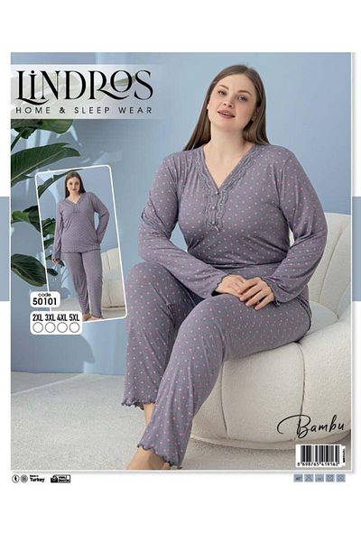BEYAZTOPTAN Quality Bamboo Front Button Long Sleeve Battal Pjama Set