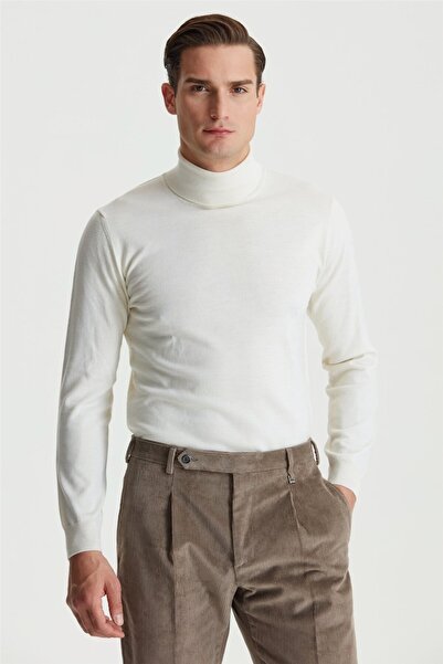 Tombolini Ekru Tam Balıkçı Yün Triko