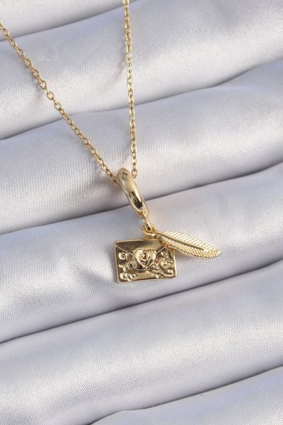 Skygo Gold Colored 316L Heart Detailed Letter Figure Women's Necklace - Tj-Bko9314