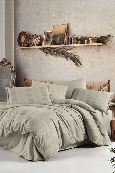 Clasy Arakis Beige 100% Cotton Single Boutique Duvet Cover Set