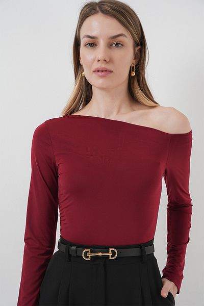 Bigdart 937 Boat Neck Sandy Blouse - Claret Red