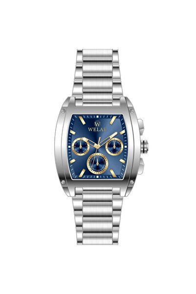 Welar Wel3403-5 Fonksiyonlu Dikdörtgen Kasa Lacivert Kadran Ve Gümüş Kordon Ç...