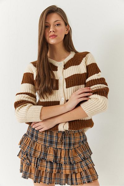 Bianco Lucci Women's Striped Buttoned Knitwear Cardigan