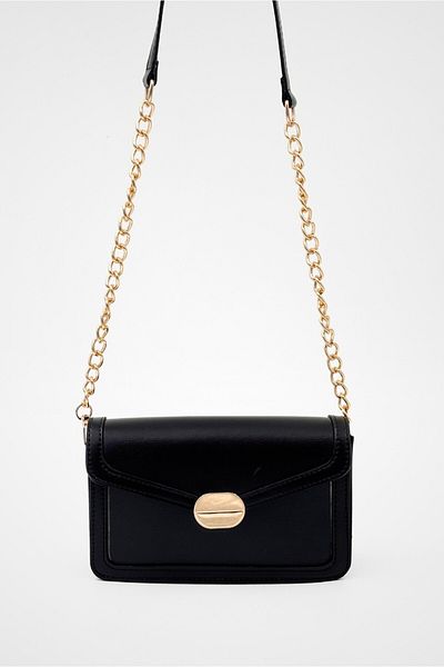Yuka Atelier Geantă de umăr și crossbody din piele artificială cu detaliu curea cu lanț Noir