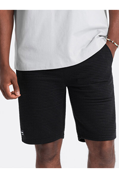 OMBRE Pánské krátké otomanské úpletové teplákové šortky - černé V4 OM-SRSK-0150 XL