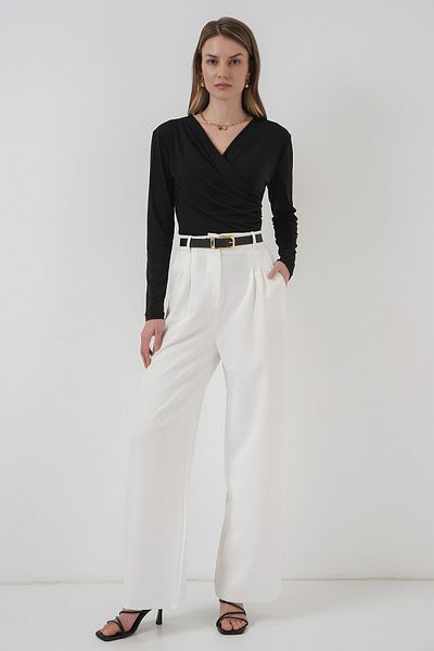 Bigdart 939 Wrap Collar Sandy Blouse - Black